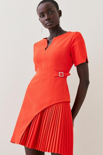 Tailored Military Pleat Short Sleeve Mini Dress coral