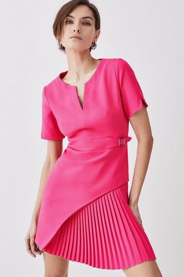 Pink Tailored Military Pleat Short Sleeve Mini Dress