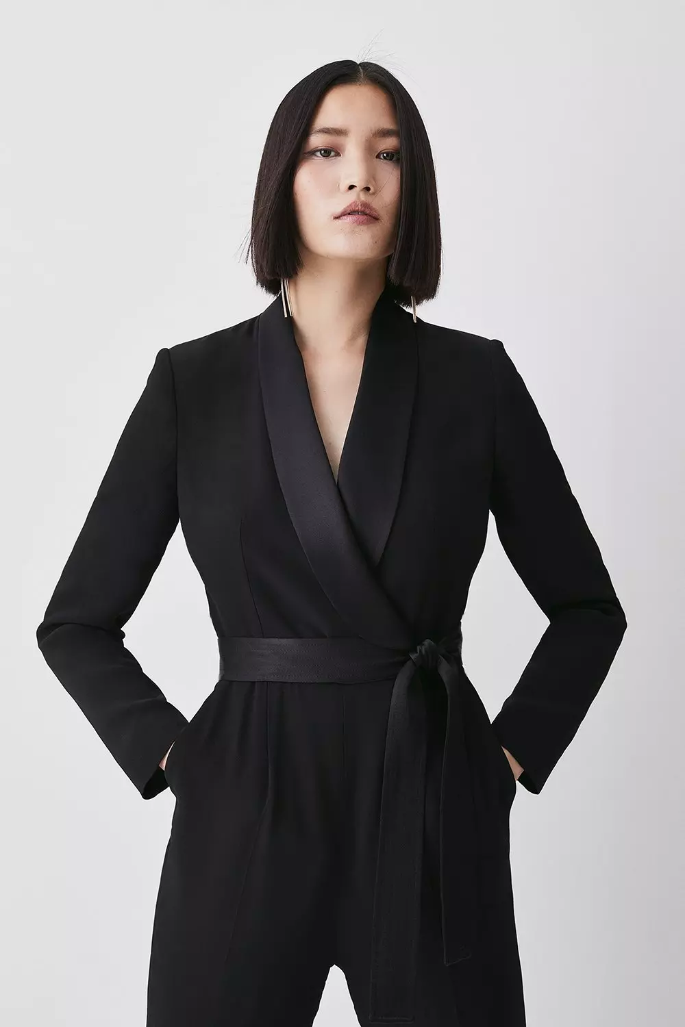 Tailored Tuxedo Belted Wrap Jumpsuit Karen Millen