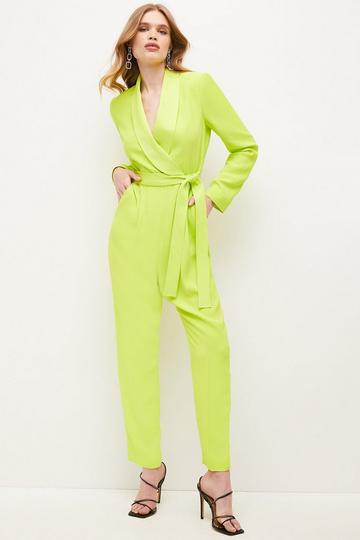 Tailored Tuxedo Belted Wrap Jumpsuit lime