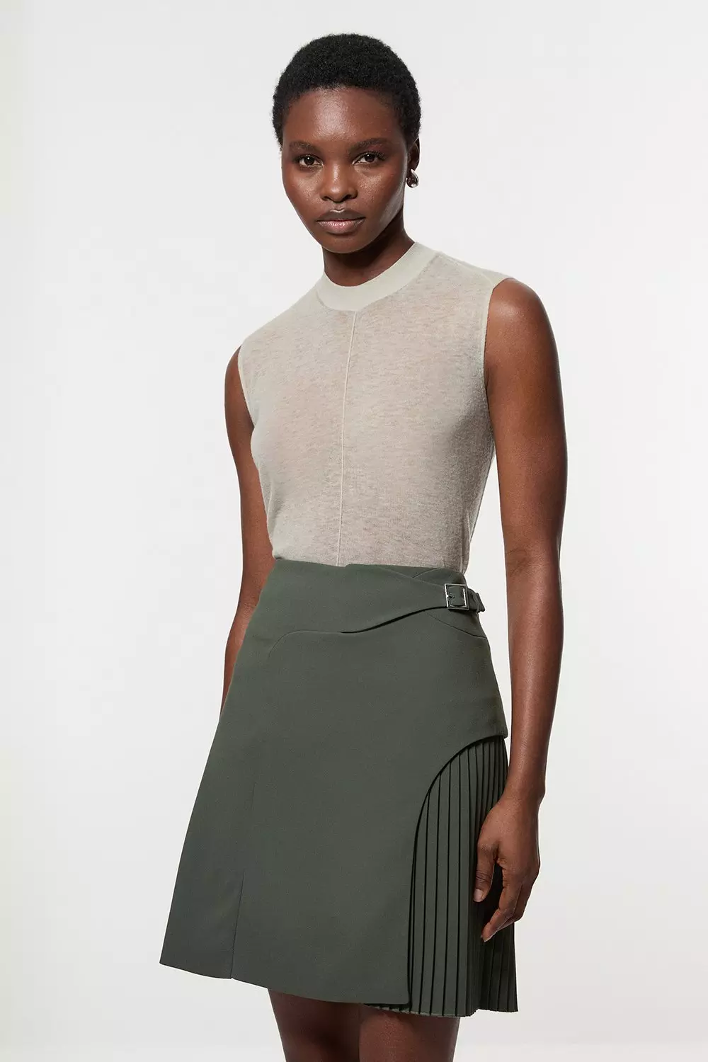 Pleated skirt khaki best sale