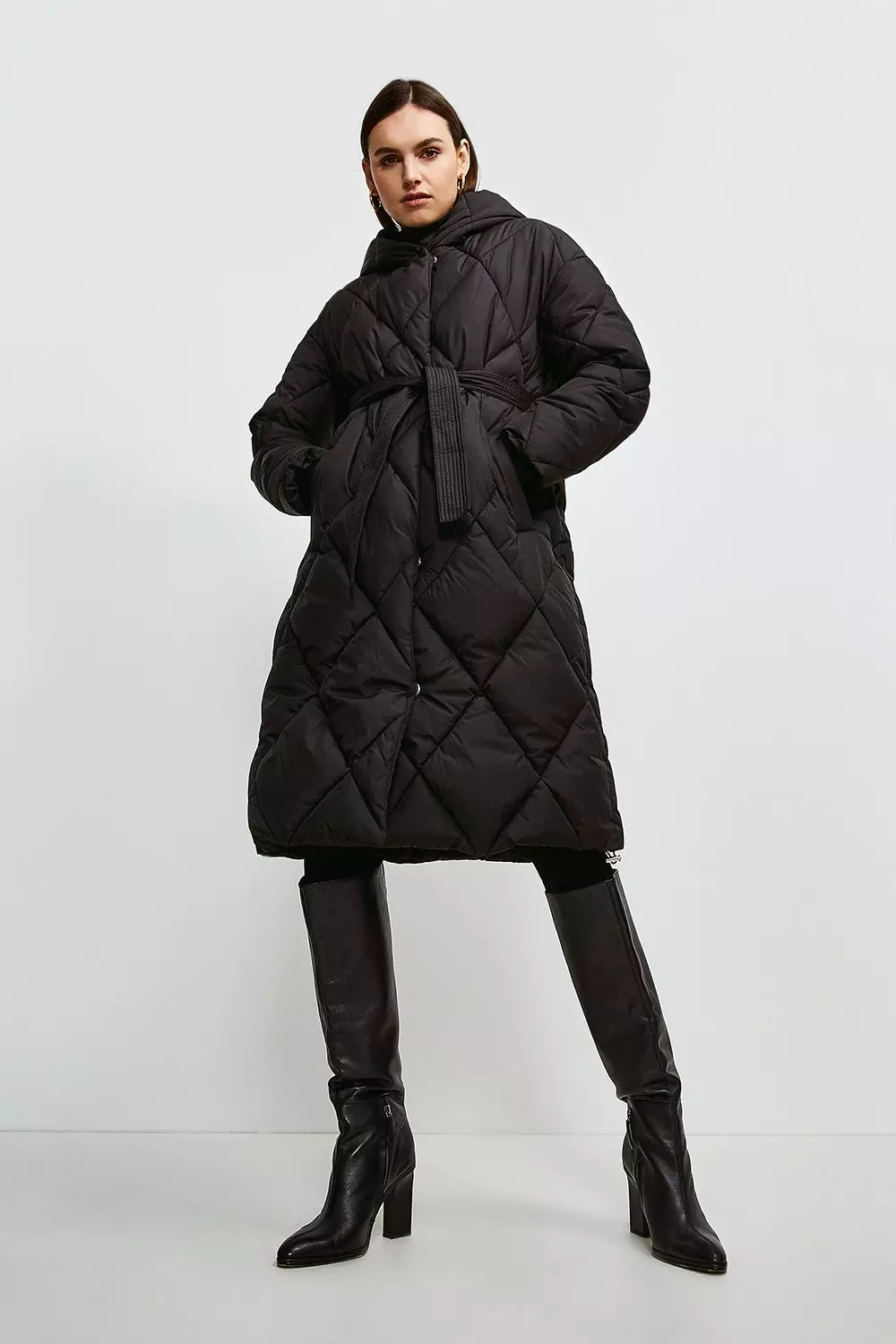 Hooded Longline Quilted Coat Karen Millen