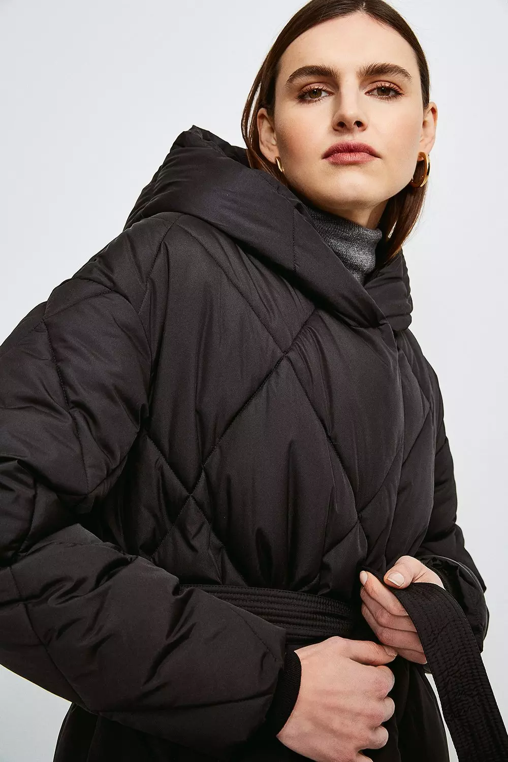 Hooded Longline Quilted Coat Karen Millen