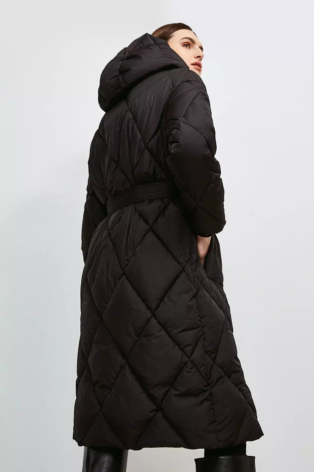 Hooded Longline Quilted Coat Karen Millen