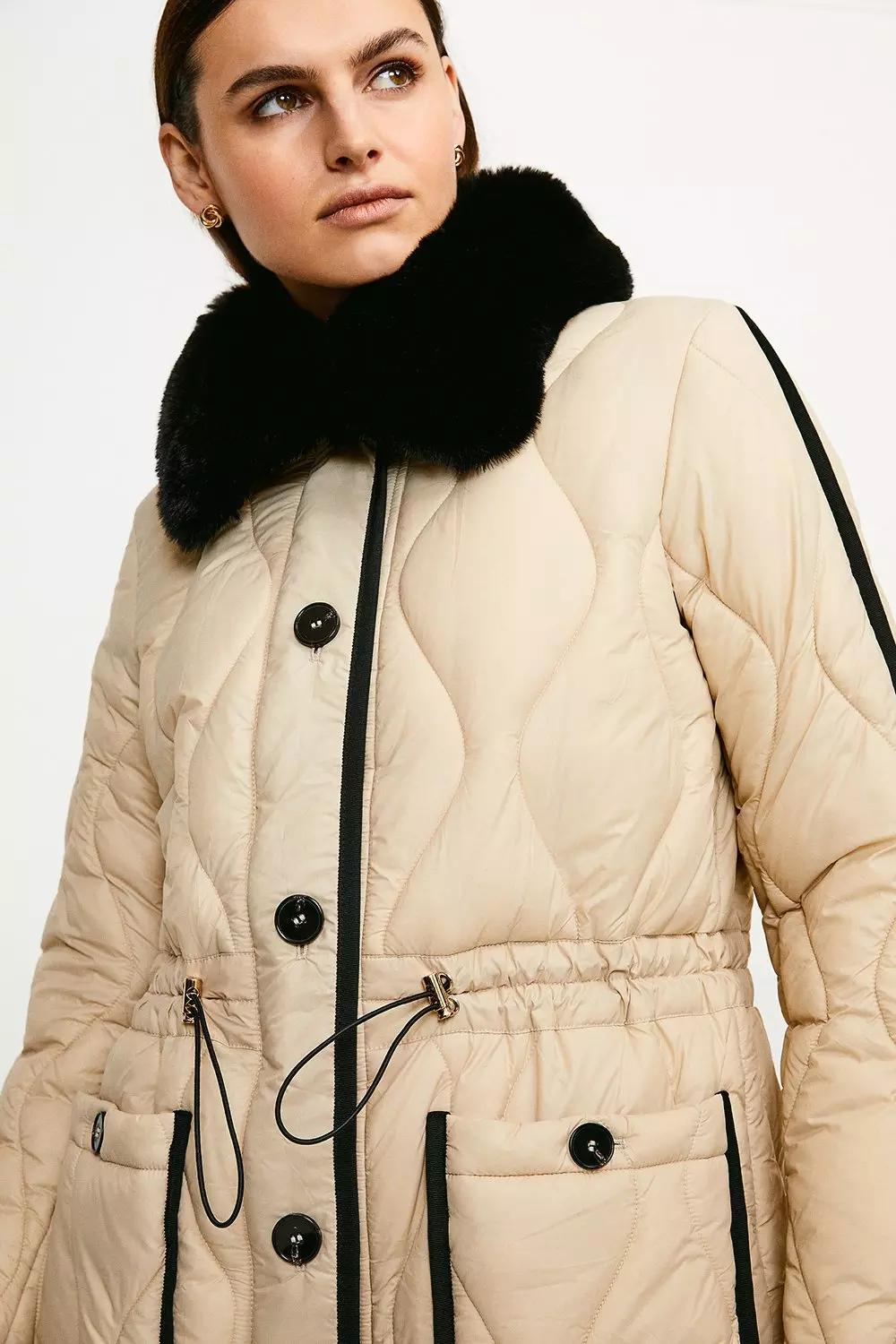 Faux Fur Collared Quilted Coat Karen Millen