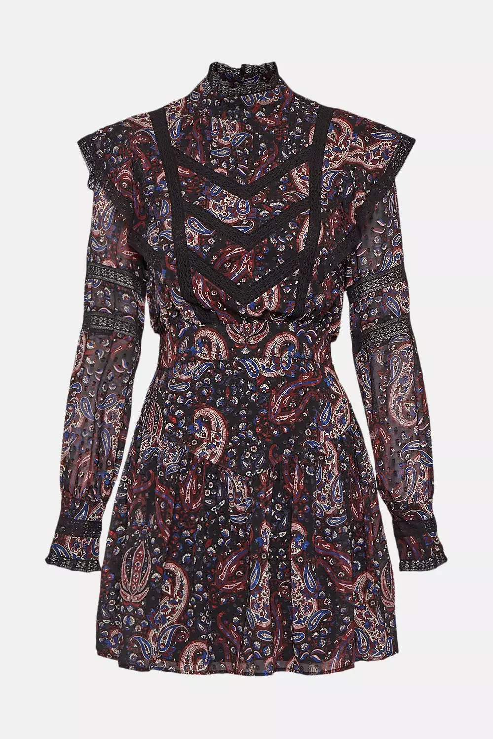 Textured Paisley Print Lace Detail Dress | Karen Millen