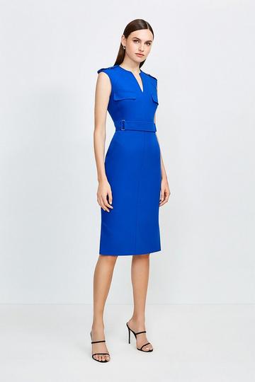 Blue Square D Ring Pencil Midi Dress