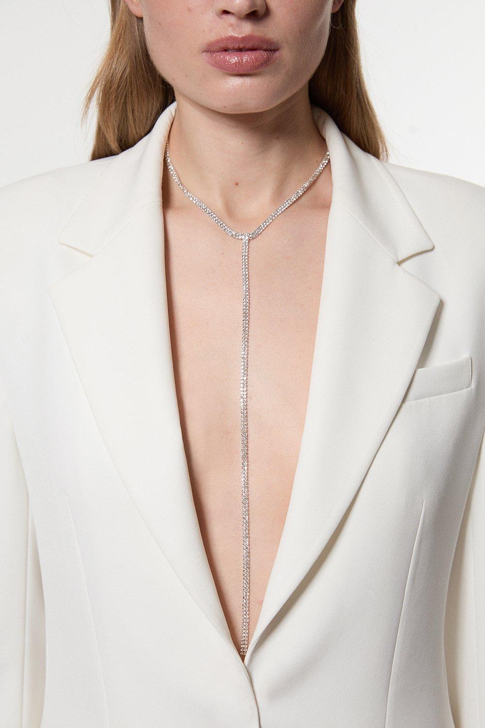 Silver Plated Diamante Drop Necklace | Karen Millen