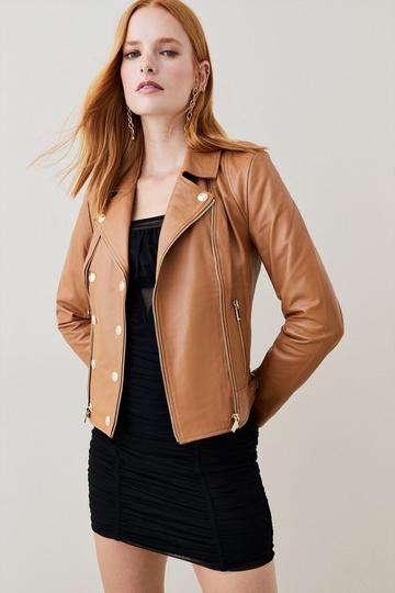 Military Leather Biker cashew