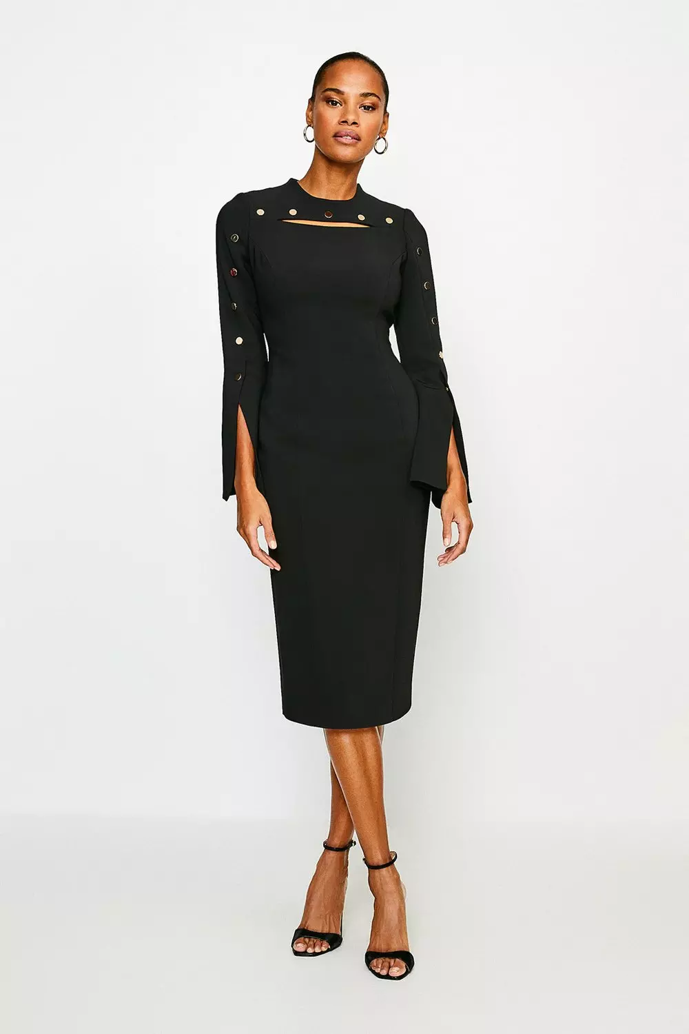 Stud Detail Split Sleeve Pencil Midi Dress Karen Millen