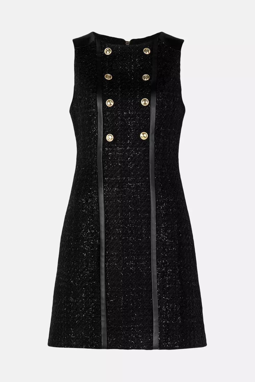 Sparkle Tweed Button Front A Line Mini Dress | Karen Millen