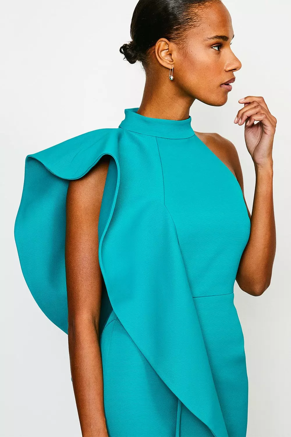 Italian Structured Rib Frill Midi Dress Karen Millen