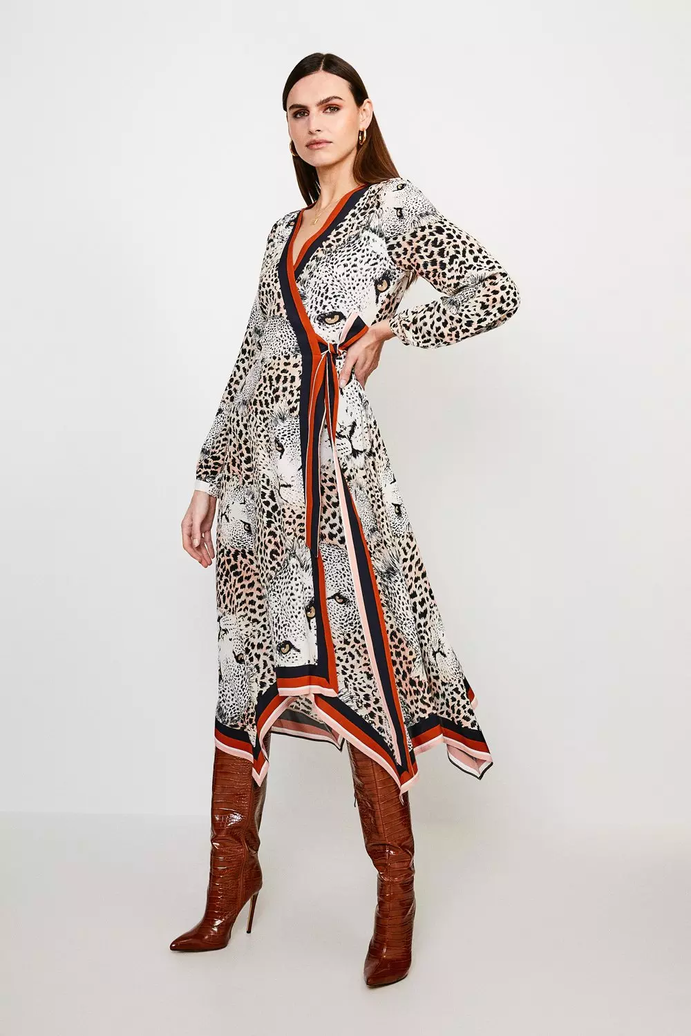 Leopard Border Print Wrap Dress Karen Millen