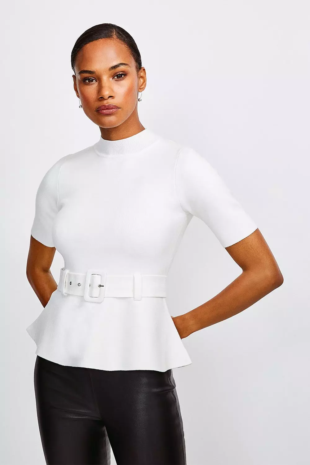 Knit Peplum Belted Top Karen Millen