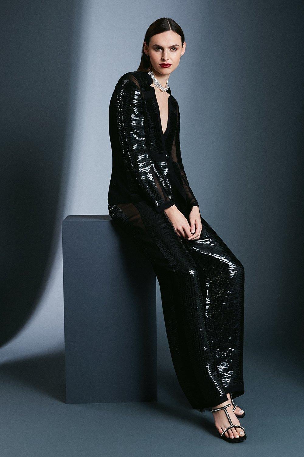 Sequin Sheer Side Panel Trouser Karen Millen