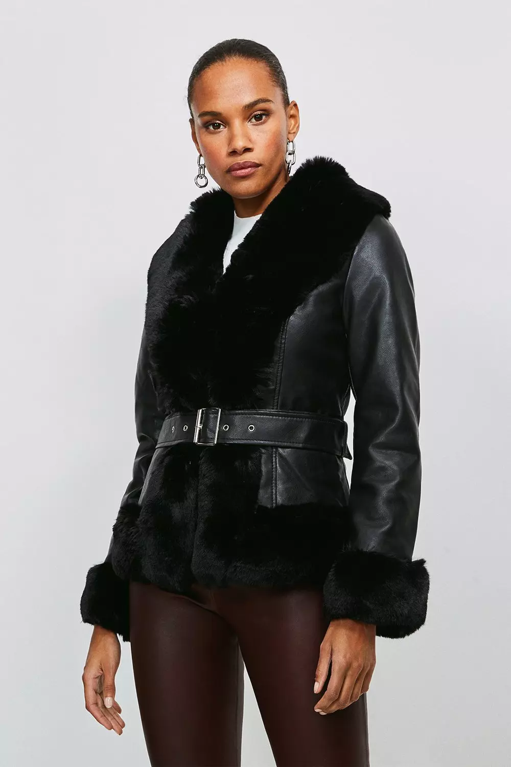 Faux fur and leather jacket hotsell