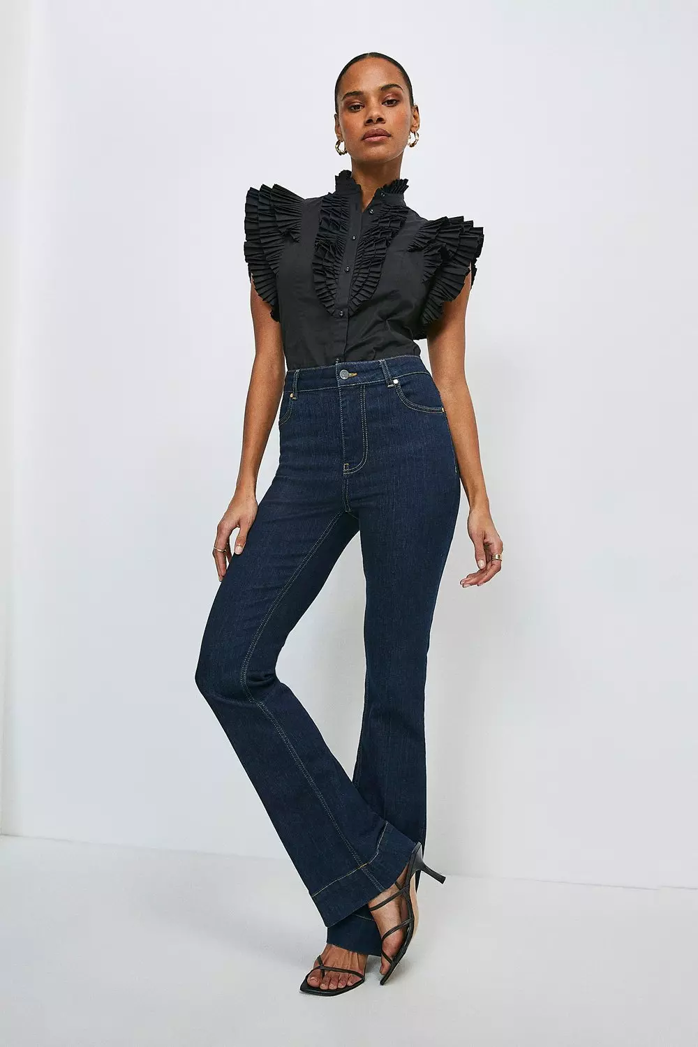 Sleeveless Pleated Woven Ruffle Blouse | Karen Millen