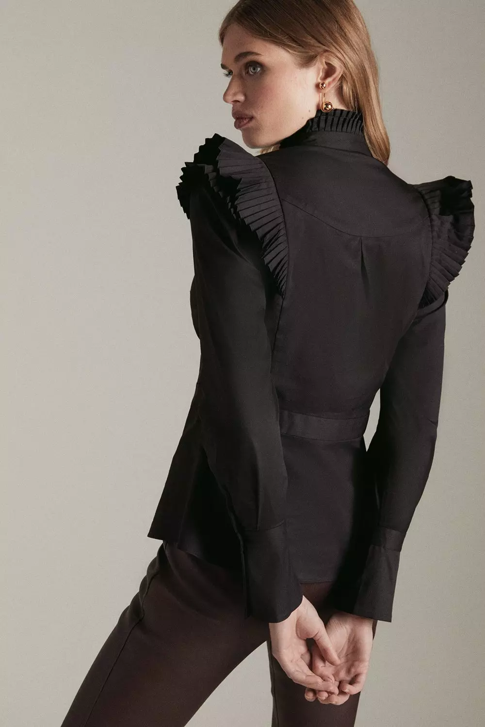 Long Sleeved Pleated Ruffle Shirt Karen Millen