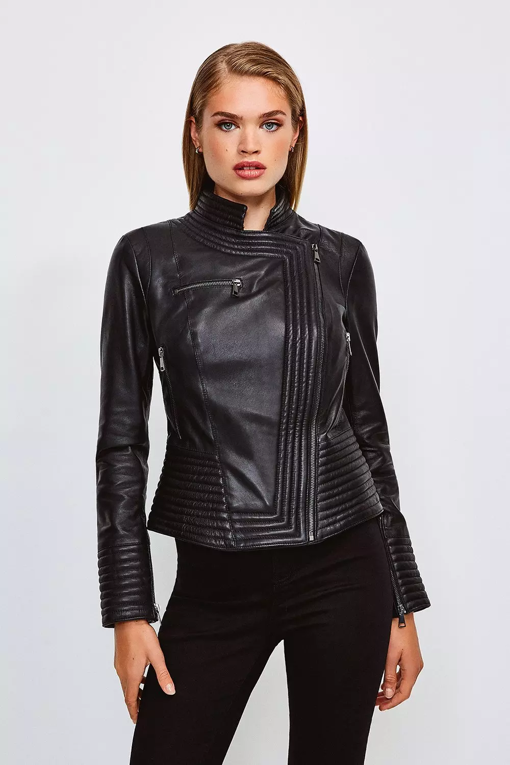 Leather Racer Moto Jacket Karen Millen