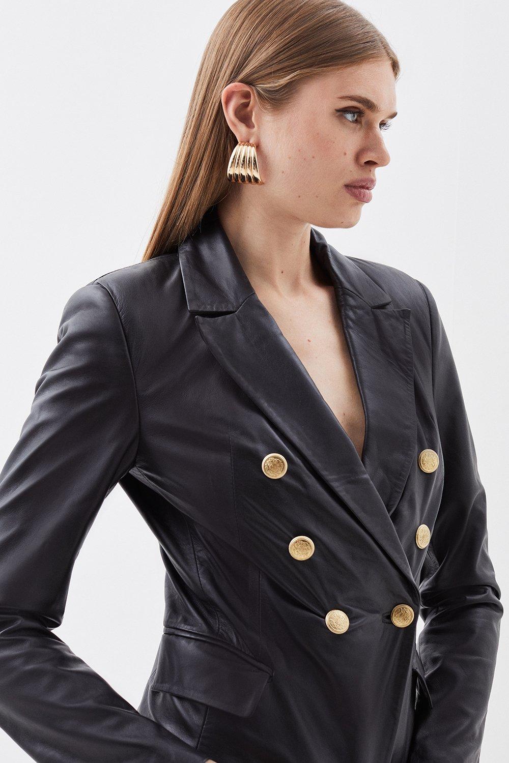 Leather Gold Button Blazer Karen Millen