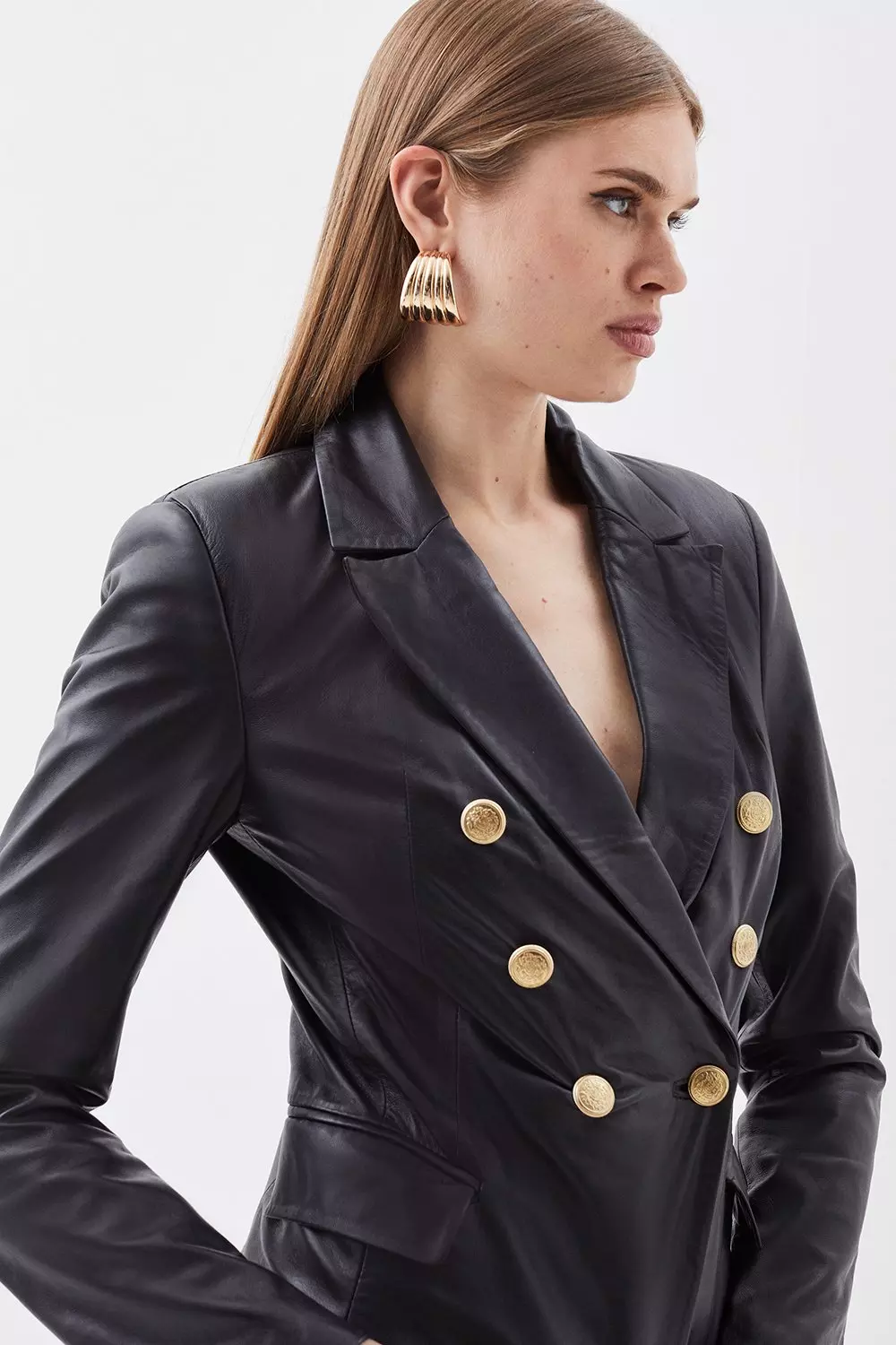 【KAREN MILLEN】ベルテッド ペプラム テイラード ジャケット Leather And Tweed Mix Peplum Biker | Karen Millen