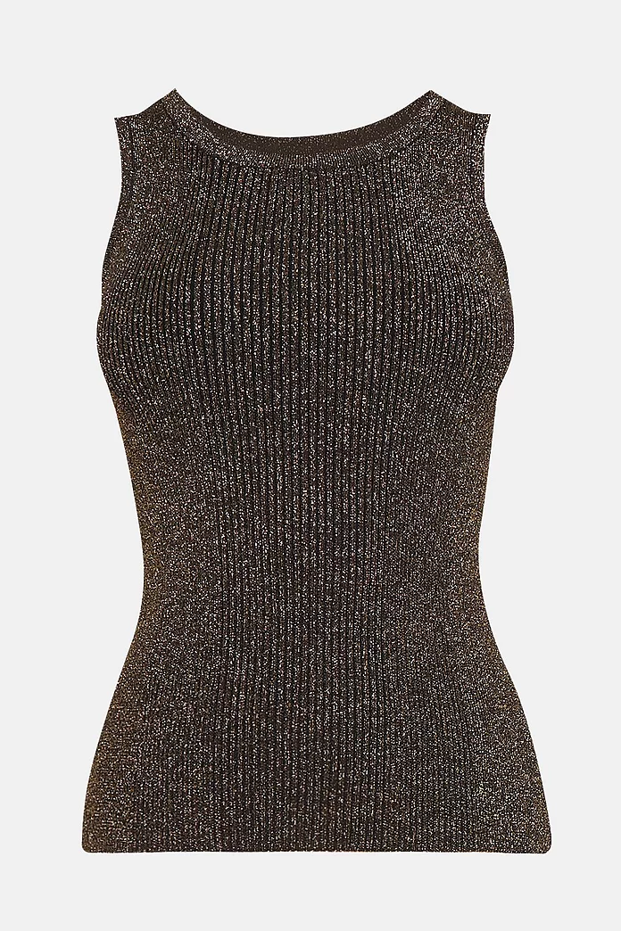 Sparkle Knit Rib Crew Neck Tank Top Top | Karen Millen Sparkle Knit Rib Crew Neck Tank Top Top | Karen Millen