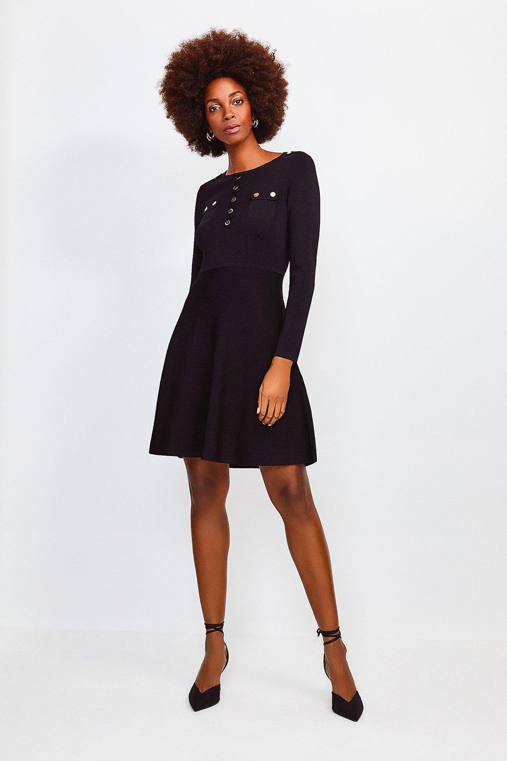 Gold Button A Line Knitted Dress Karen Millen