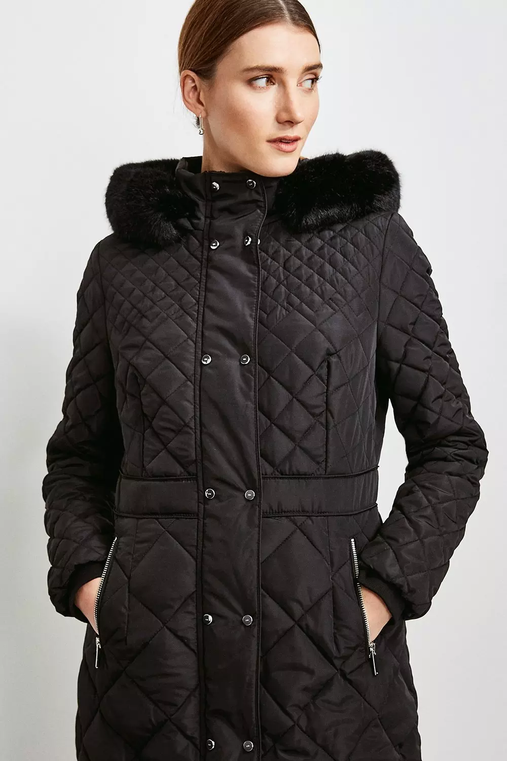 Quilted faux fur hooded coat on sale