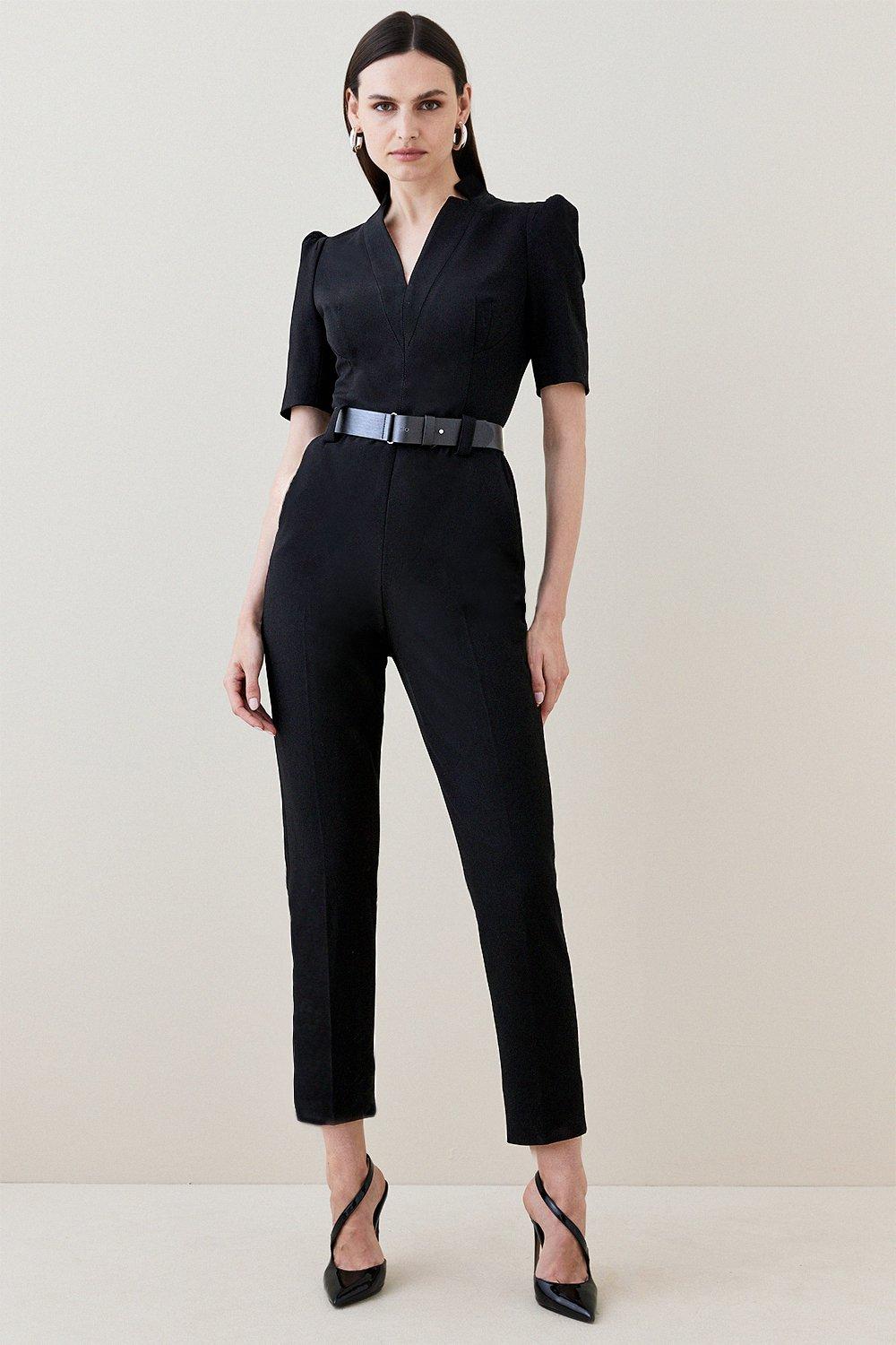 Black belted jumpsuit best sale