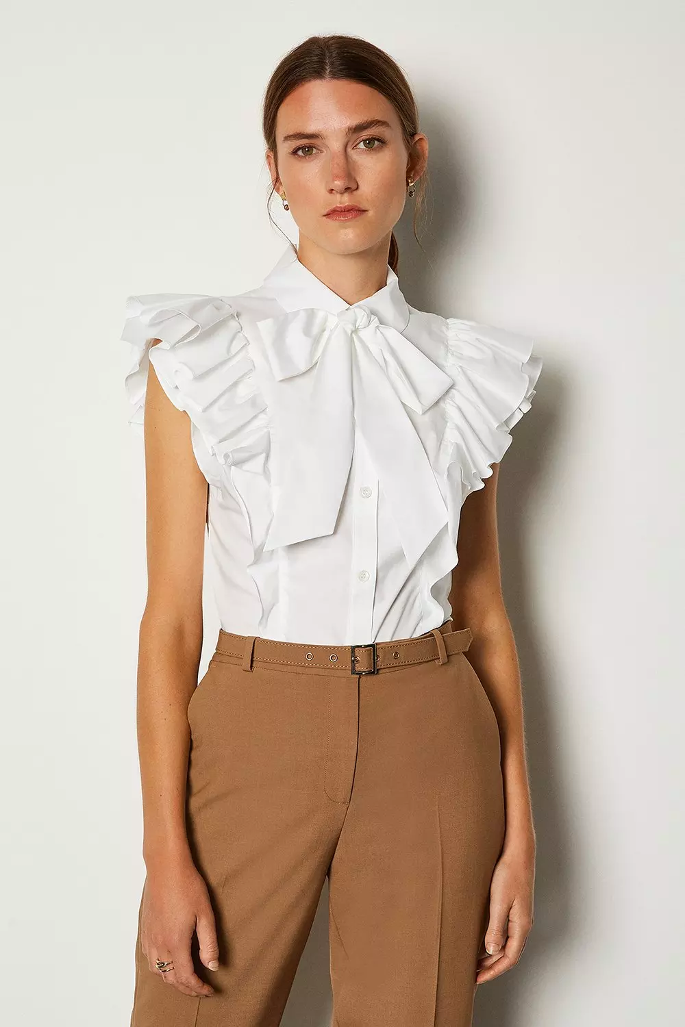 Ruffle Shoulder Pussybow Blouse | Karen Millen