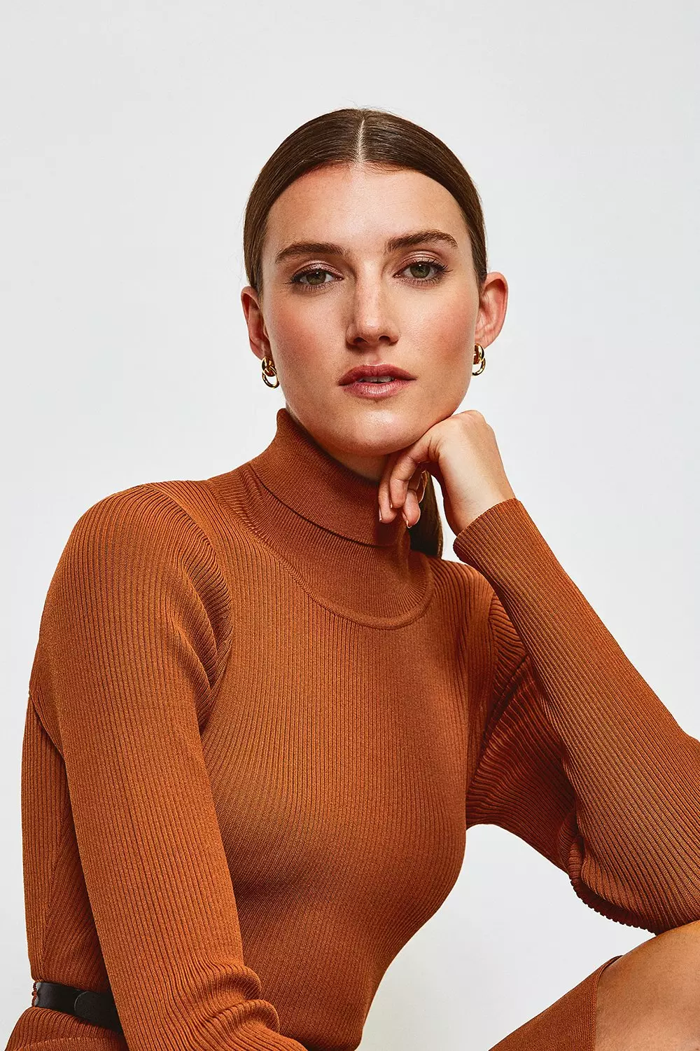 Knitted Turtleneck Belted Flippy Hem Dress Karen Millen