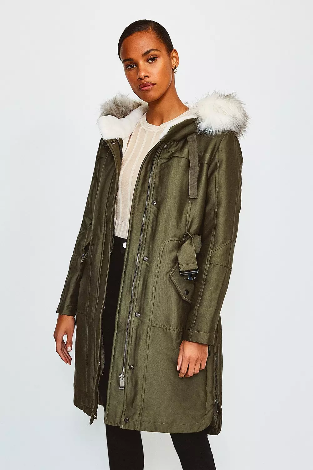 Karen millen padded coat with fur trim best sale