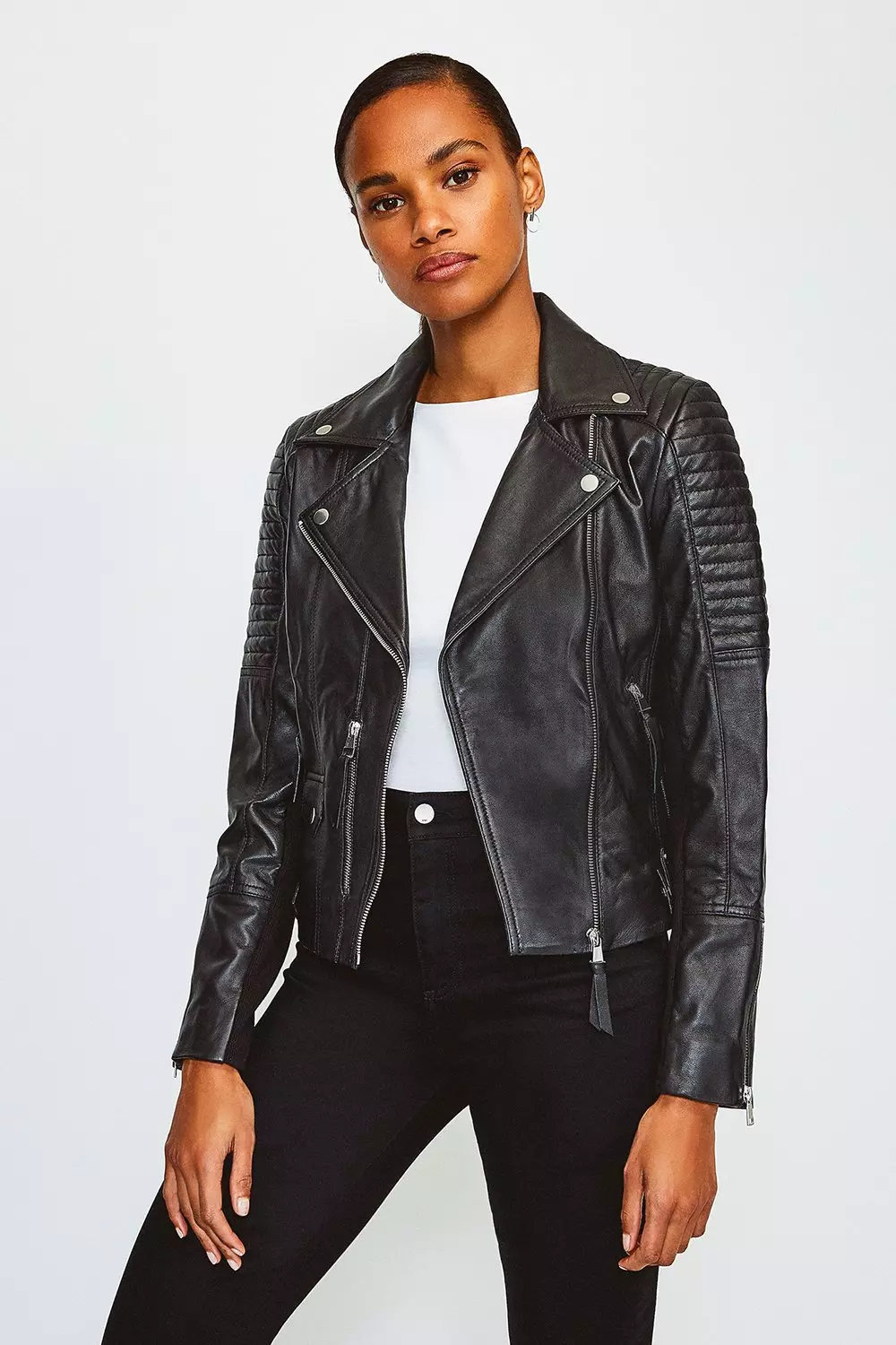 Karen millen collarless leather jacket hotsell