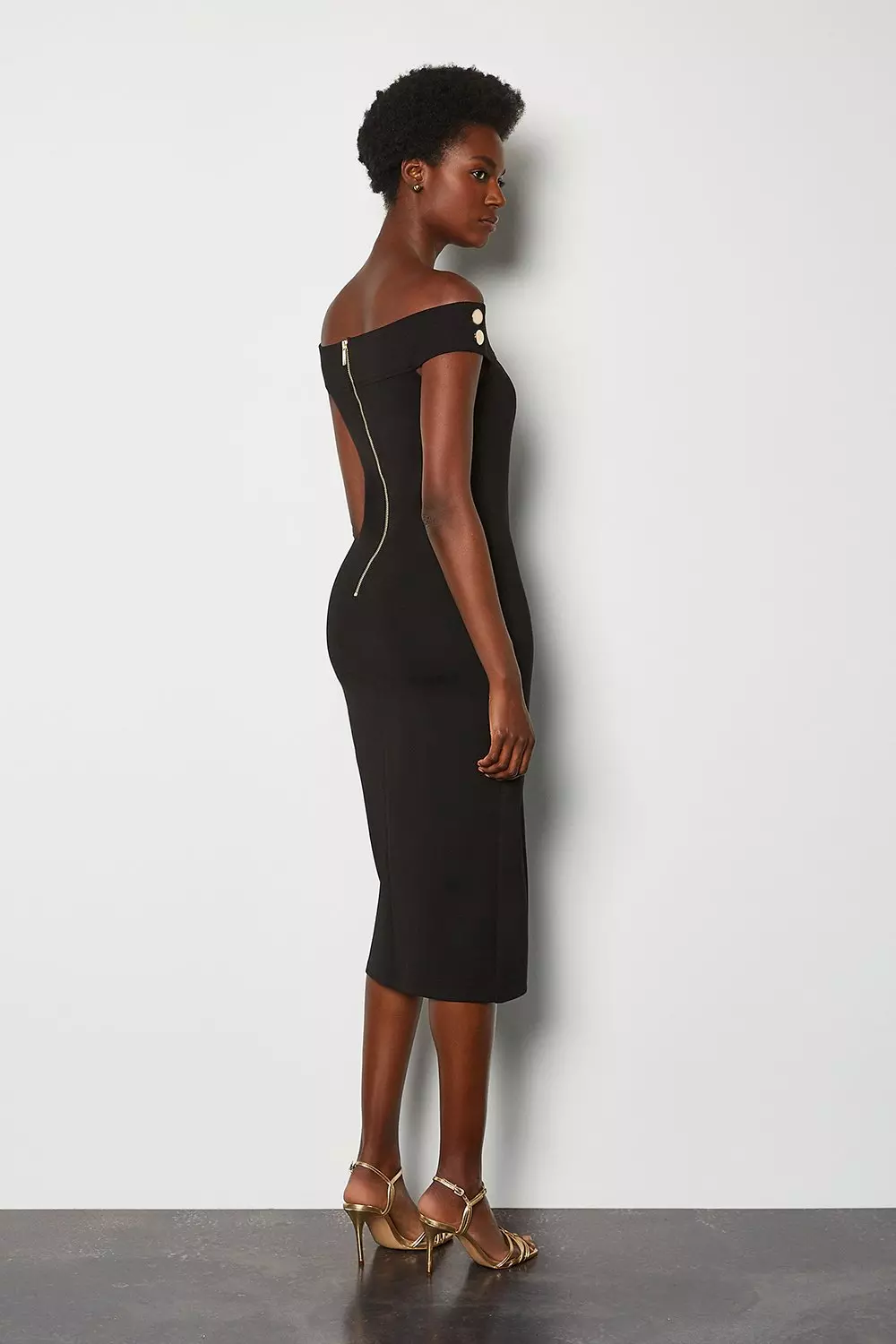 Ponte Rivet Detail Bardot Jersey Dress Karen Millen