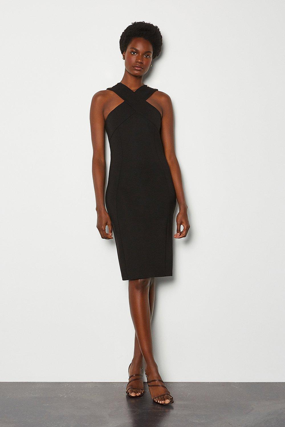 Black cross neck dress hotsell