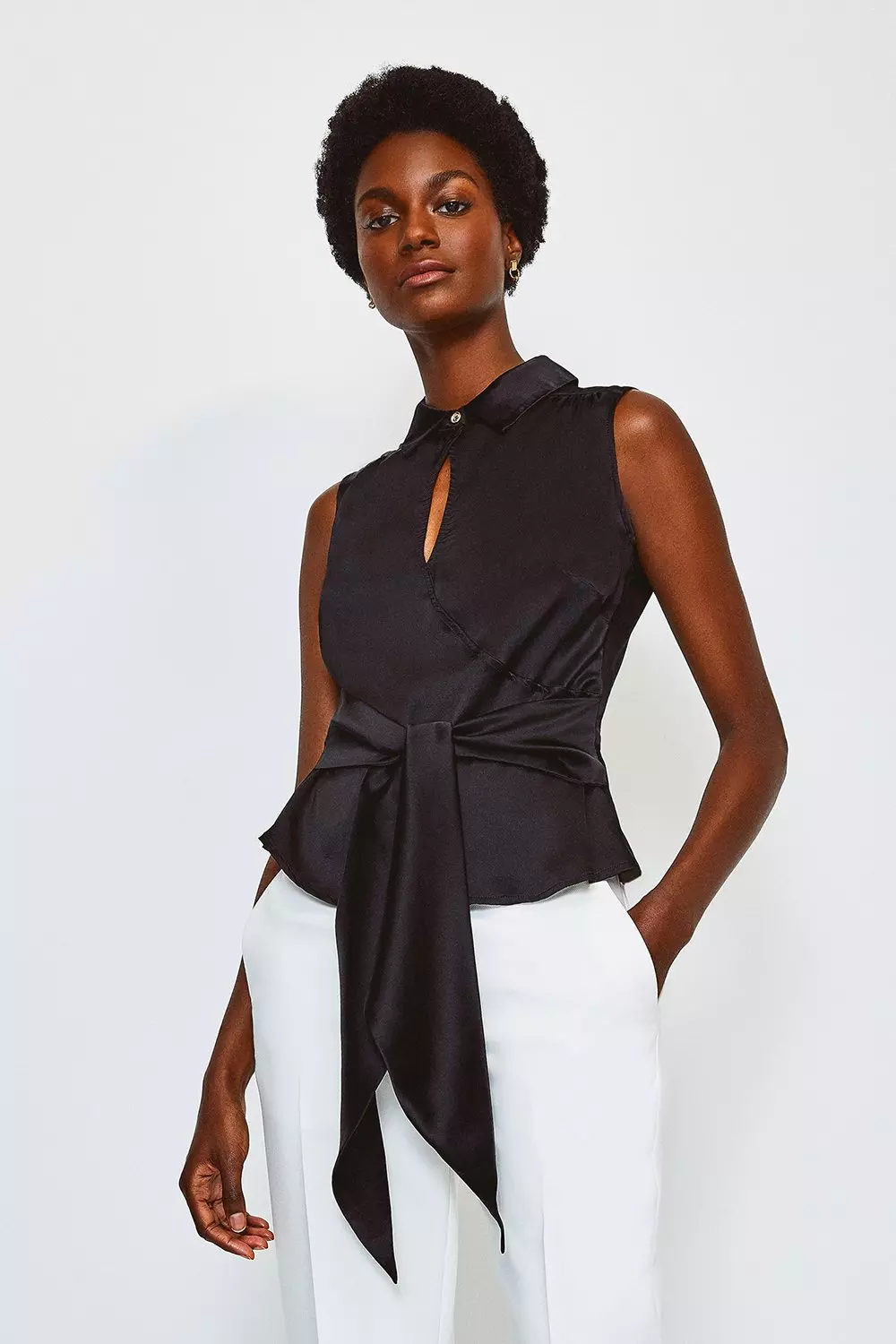 Silk Satin Tie Waist Blouse Karen Millen