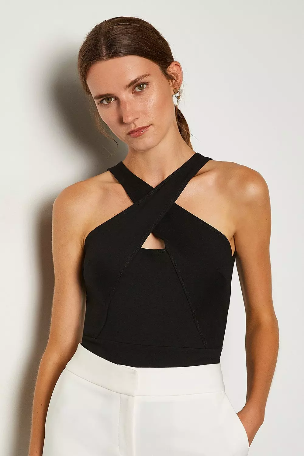 Figure Form Bandage Halter Square Neck Top | Karen Millen