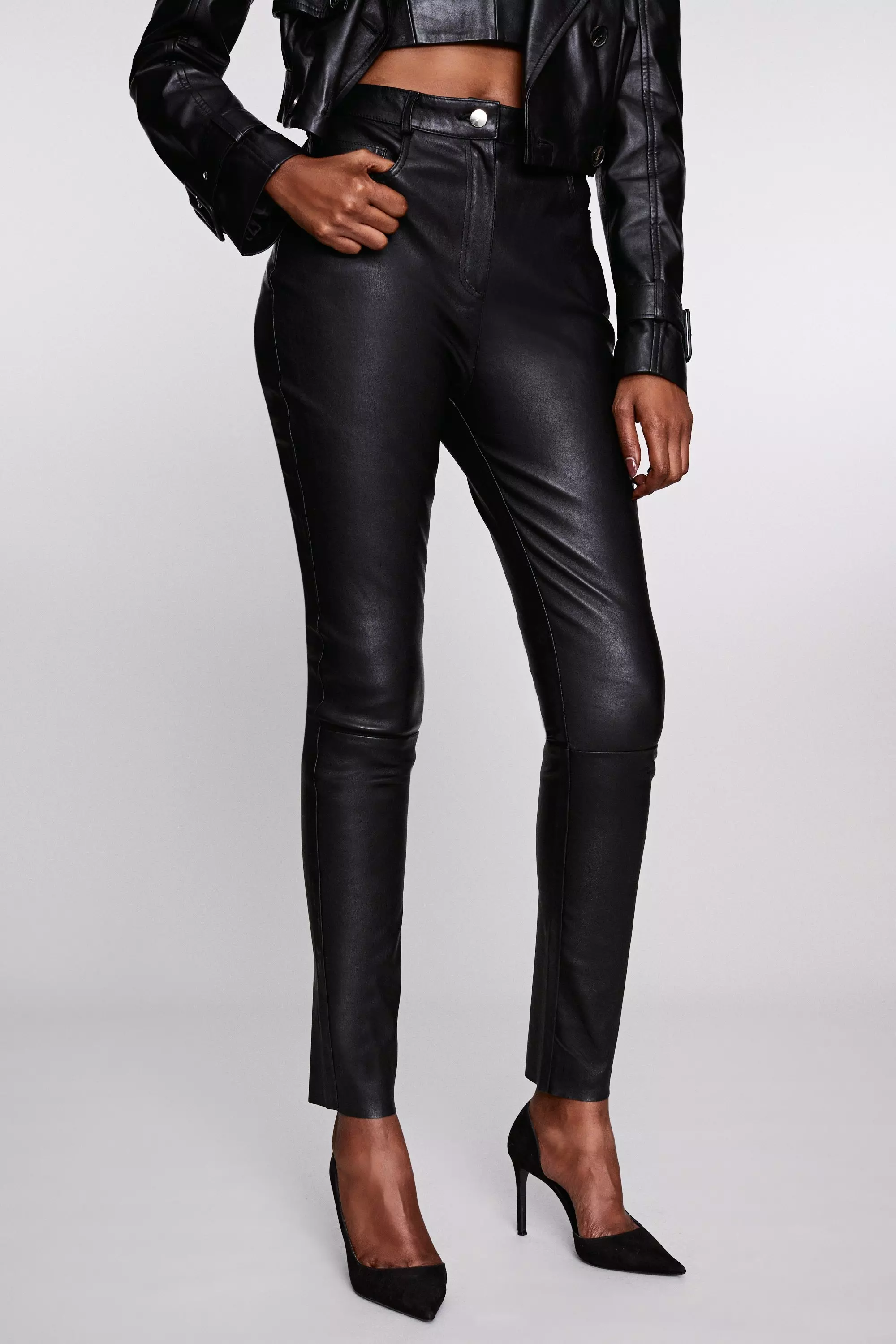 Stretch Leather Five Pocket Jean Karen Millen