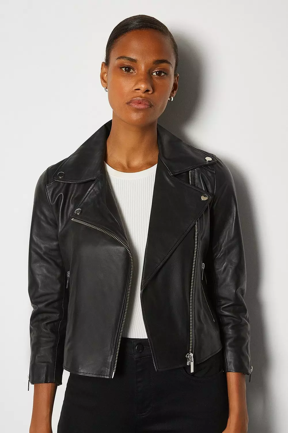 Shrunken Leather Biker Jacket Karen Millen