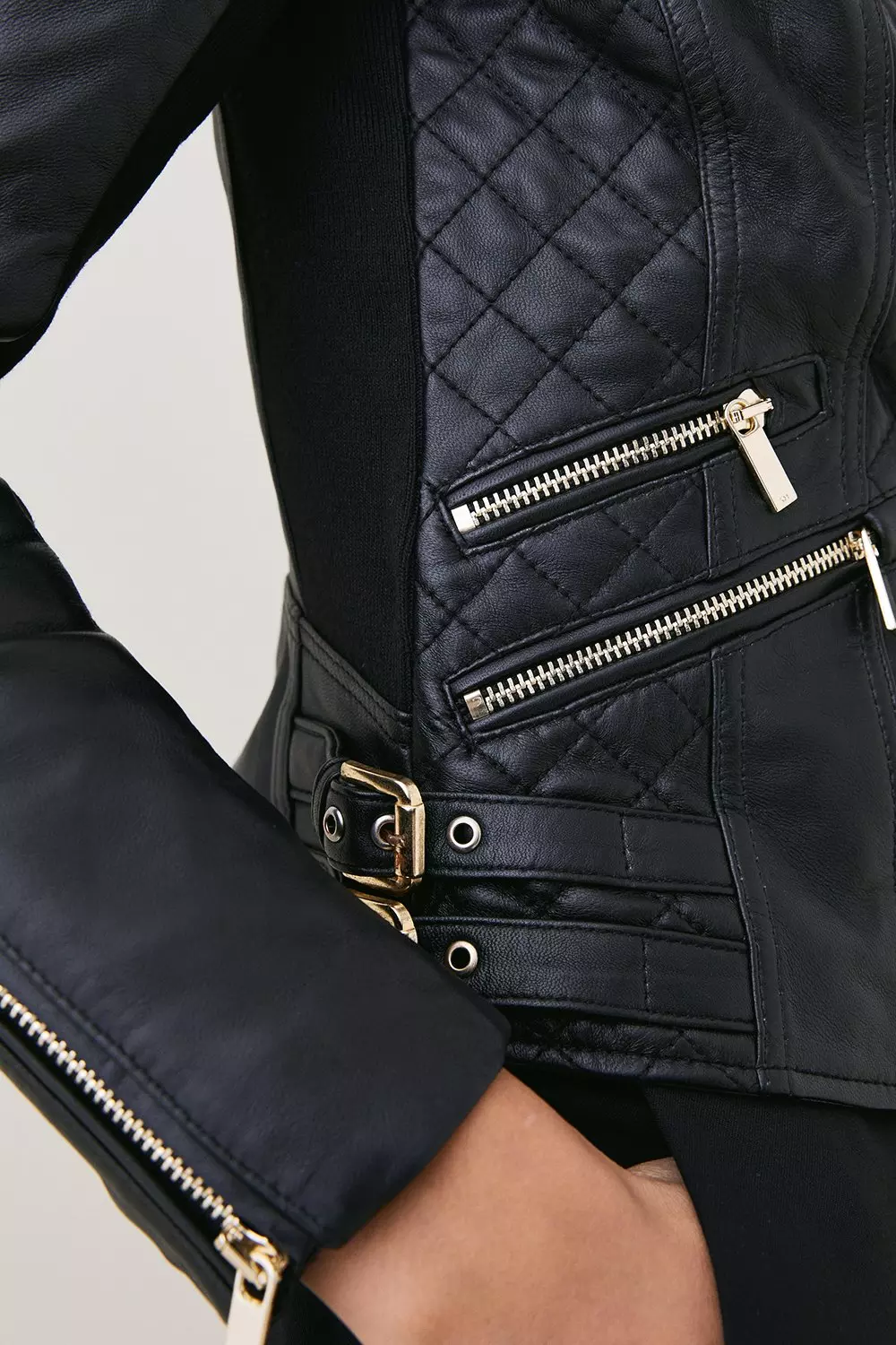 Leather Quilted Biker Jacket Karen Millen