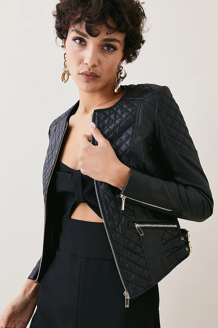 Leather Quilted Moto Jacket | Karen Millen Leather Quilted Moto Jacket | Karen Millen