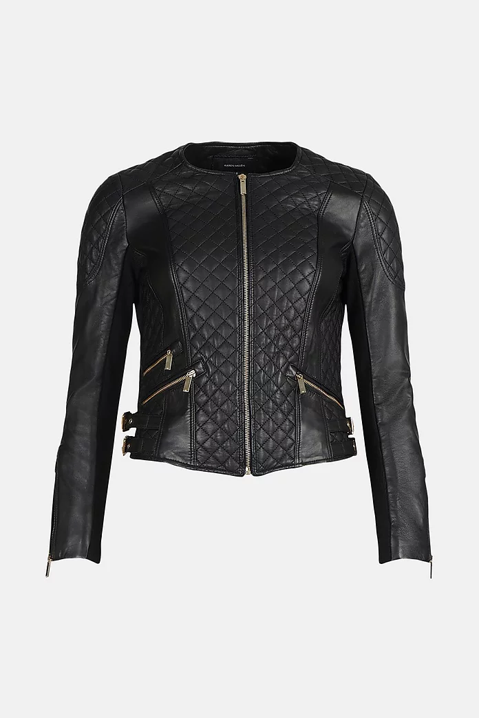Leather Quilted Moto Jacket | Karen Millen Leather Quilted Moto Jacket | Karen Millen