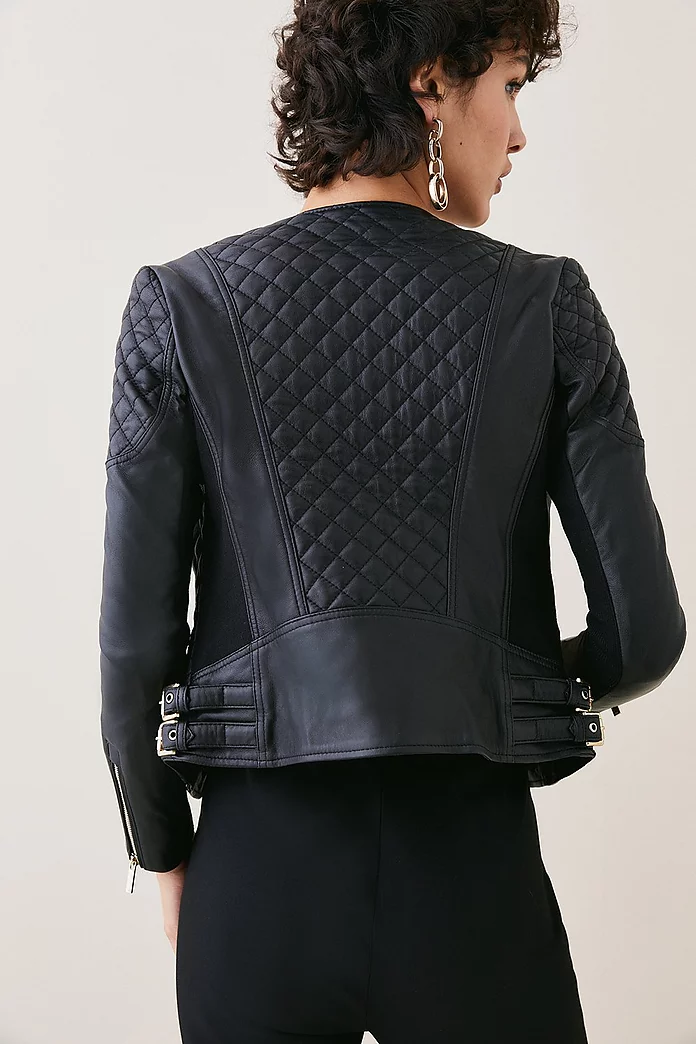 Leather Quilted Moto Jacket | Karen Millen Leather Quilted Moto Jacket | Karen Millen