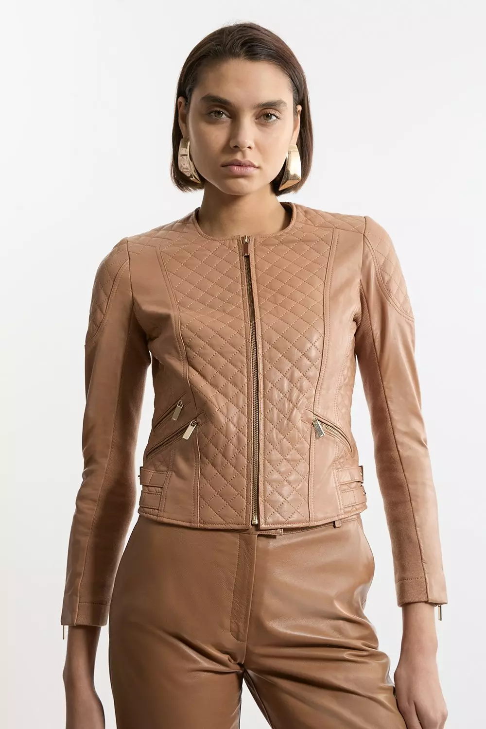 Leather Quilted Moto Jacket Karen Millen