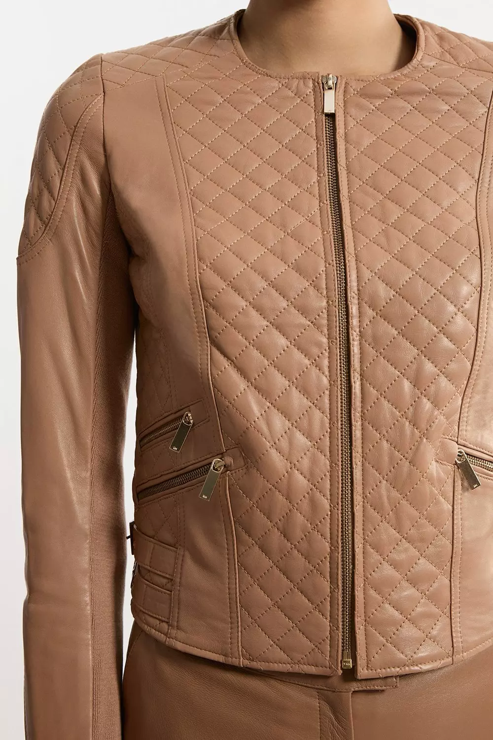 Leather Quilted Moto Jacket Karen Millen