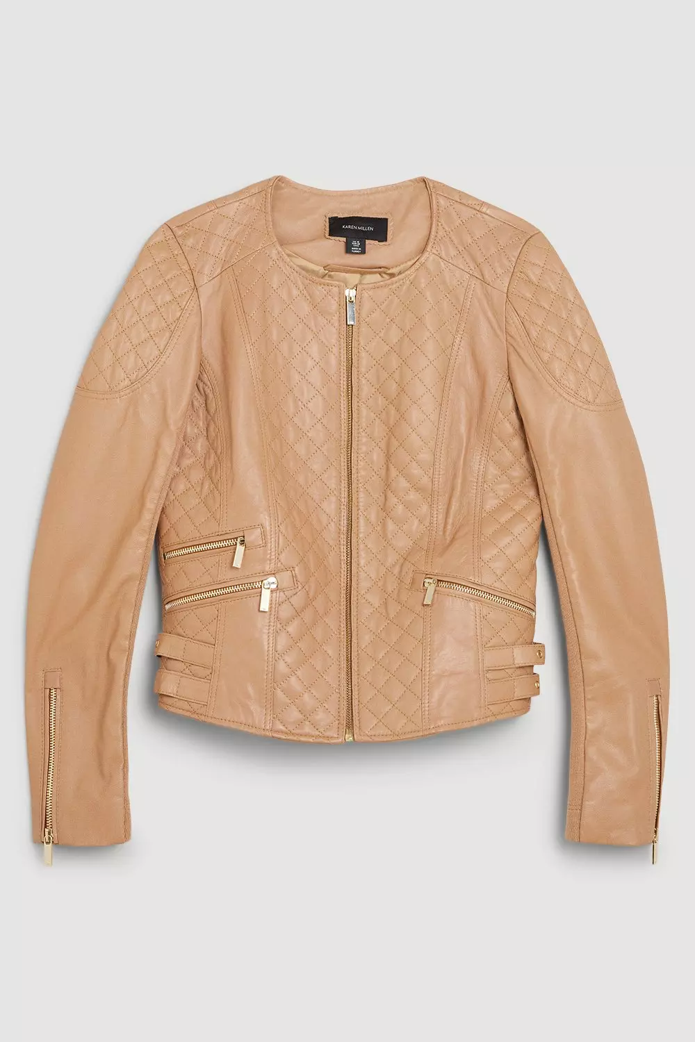 Maje Leather Moto Jacket shops Tan Quilted