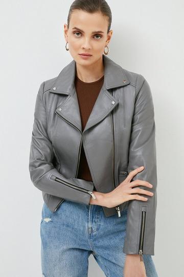 Grey Leather Signature Moto Jacket