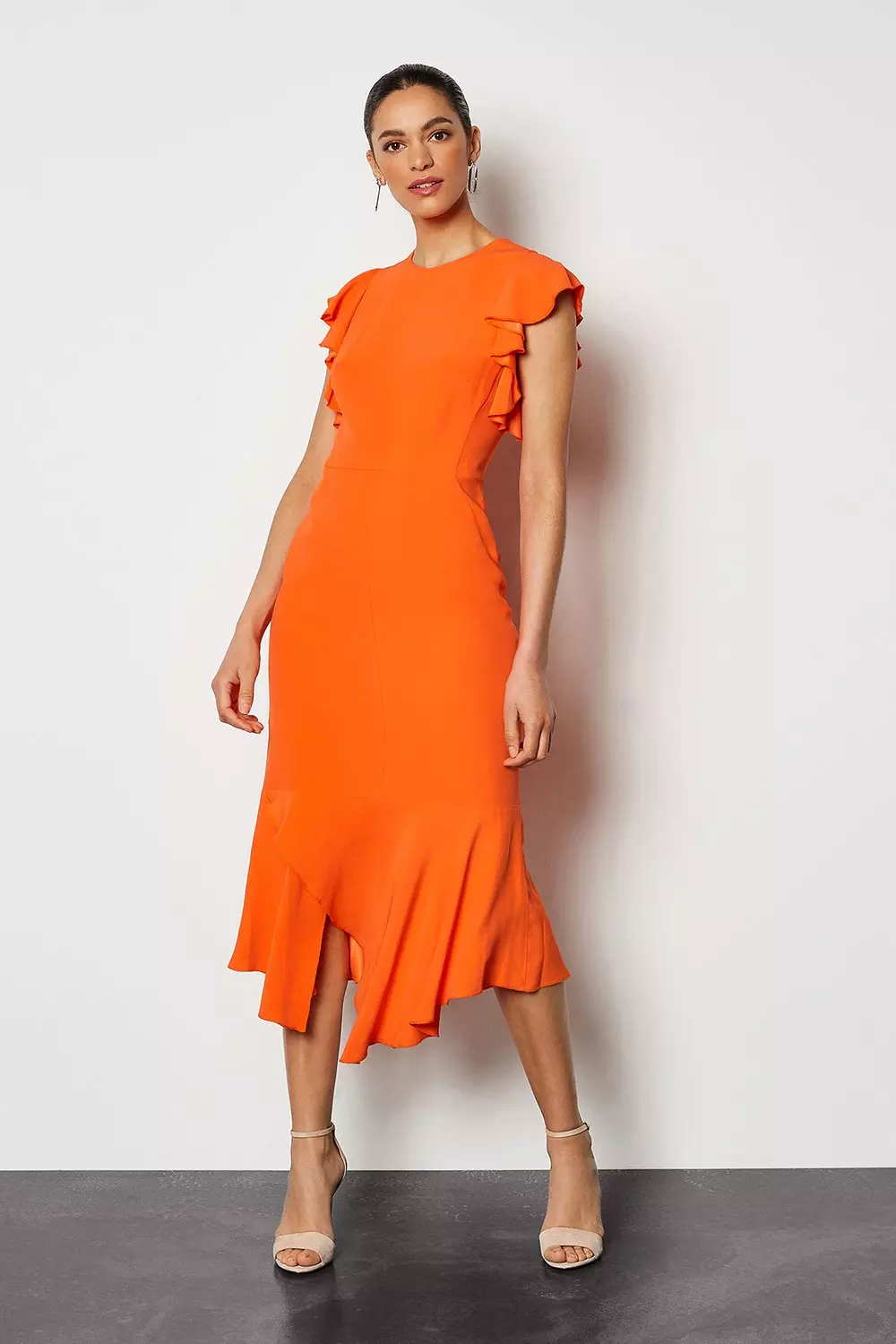 Ruffle Trim Midi Dress Karen Millen