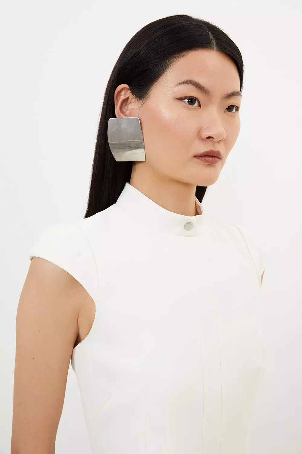 関税送料込【KAREN MILLEN】ディテールテーラードミニドレス Petite Techno Cotton Woven Mini Shirt Dress With Gold Clasps