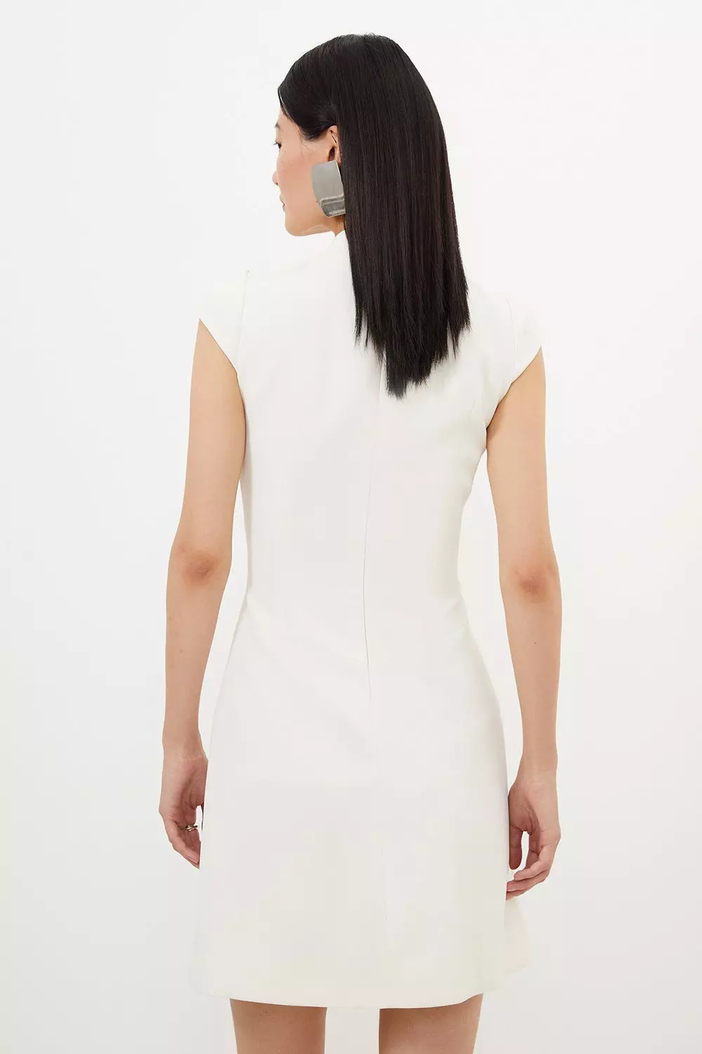 関税送料込【KAREN MILLEN】ディテールテーラードミニドレス Petite Techno Cotton Woven Mini Shirt Dress With Gold Clasps